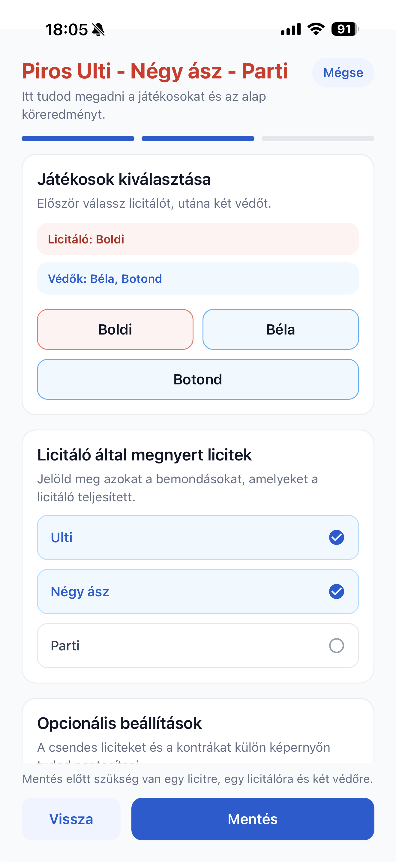 Új kör képernyő
